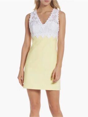 Lilly Pulitzer Stretch Shift Dress Size 0 Butter Pale Yellow White Sandi Dress